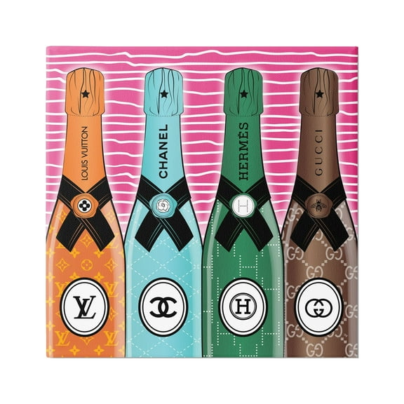 Stupell Industries Fashion Logo Champagne Bottles Beauty & Fashion Painting Gallery Wrapped Canvas Print Wall Art