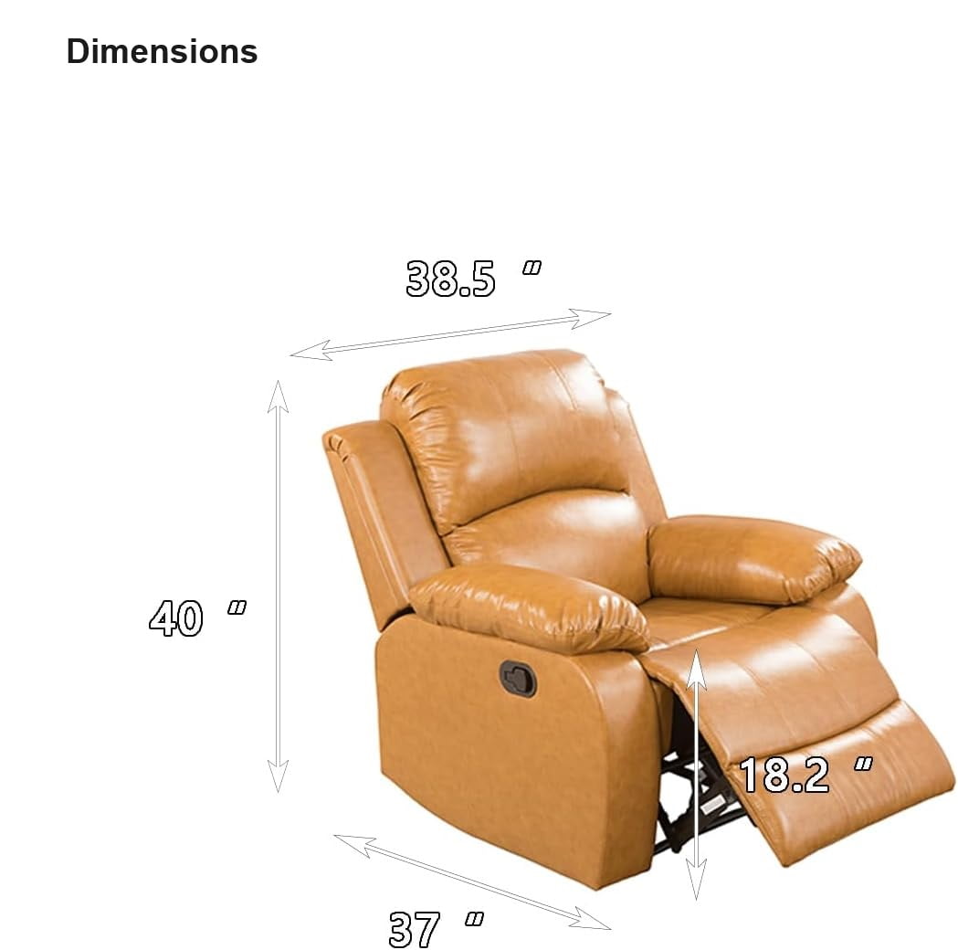 TrumanPick Manual Leather Recliner Chair,Overstuffed reclining Armchair Home Theater Sofa Recliner for Living Room,Yellow