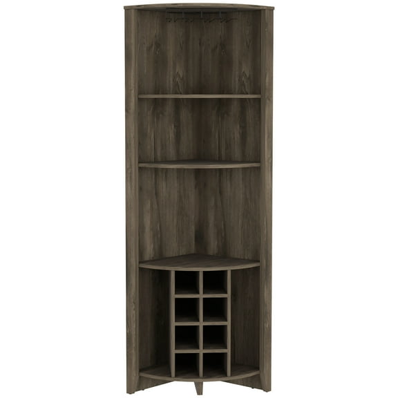 Dark Brown Living Room Corner Bar Cabinet With Cup Rack And Eight Wine For Magnetism Functional Three Shelves