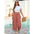 thumbnail image 2 of SHOWMALL Women's Plus Size Wide Leg Balloon Pants, Loose Fit Baggy Lantern Trousers with Pockets, Brick Red 5X Breathable Elastic Drawstring Waist Casual Pants for Summer Beach Travel Vacation, 2 of 7