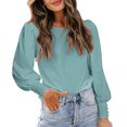 thumbnail image 2 of Camisas Para Mujer, Camisetas de Gran Tamaño, Manga Larga, Primavera Y Otoño, Cuello Redondo, Color Sólido, Manga Abullonada, Botón, Camiseta Informal Holgada Odeerbi ODB136585, 2 of 9