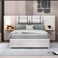 thumbnail image 3 of Full Size Upholstered Platform Bed with Built-in Charging Stations Design Headboard, 2 Extra Adjustable Head Back Pillows and 2 Storage Shelves, No Box Spring Needed, Beige, 3 of 7