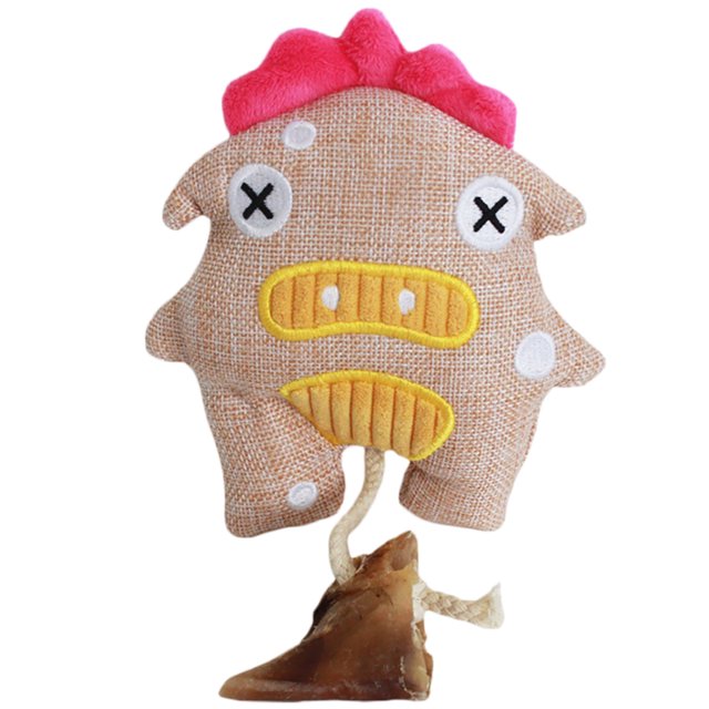 Dog Squeaky Toy Cartoon: Linen Cute Puppy Teething Toy Dog Tug Toy with Cow Hoof