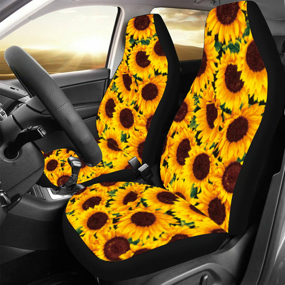 Sunflower Printed Car Front Seat Car Seat Protector Car Seat Cover Set