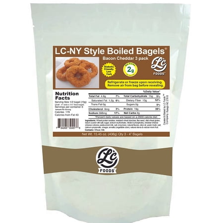 NY Style Bacon Cheddar Bagels (3 Pack) With 2 Net Carbs Per Half Bagel | Low Carb | Sugar-Free | Hand Crafted | Diabetic Friendly | Baked | Delicious Bagels for Breakfast (15.45Oz)