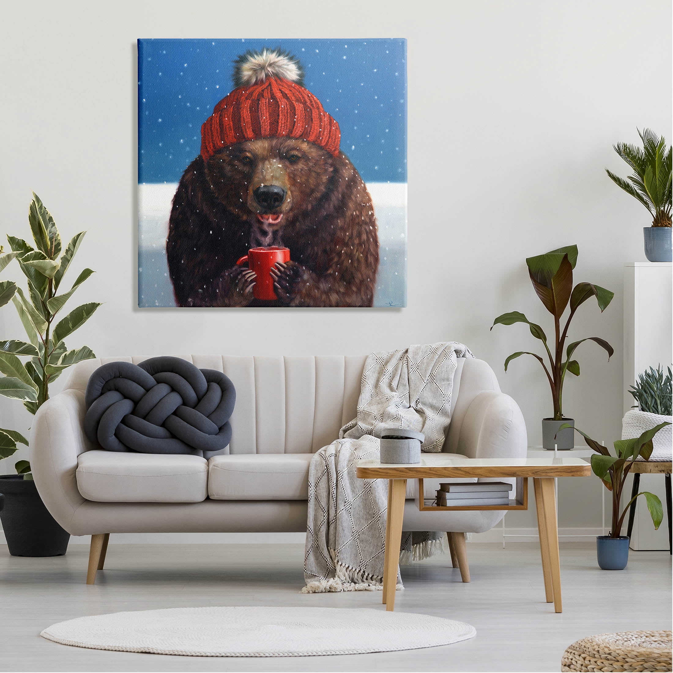 Stupell Industries Chilly Bear Hot Chocolate Snowfall Painting Gallery Wrapped Canvas Print Wall Art, Design by Lucia Heffernan