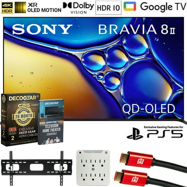 Sony K65XR80M2 BRAVIA 8 II 65" QD-OLED 4K HDR TV (2025) Bundle with CPS Exclusive 26 Month Protection, Wall Mount, 2x HDMI Cables, Surge Adapter & Deco Gear Complete Home Theater Beginner's Guidebook