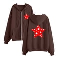 thumbnail image 2 of Women'S Full Zip Up Hoodie Long Sleeved Top Stars Printd Drawstring Hooded Sweatshirts Pockets Jacket Coat With Pockets Brown M, 2 of 3
