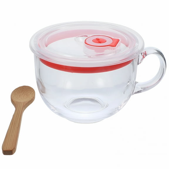 ACDANC Breakfast Cup Transparent Oatmeal Glass Coffee Mugs with Lid Soup Bowls Handles Cups Plastic Travel