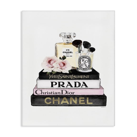 Stupell Industries Art Deco Fashion Designer Flower Makeup Bookstack Black Pink Watercolor Canvas Art, 36 x 48, by Amanda Greenwood