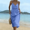 thumbnail image 3 of Dvprdro Cotton Linen V Neck Spaghetti Strap Maxi Dress for Women Loose Fit Tiered Ruffle Hem Summer Beach Solid, 3 of 7