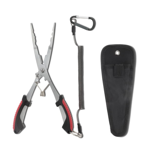 Unique Bargains Pinces à Pêche en Acier Inoxydable Pinces à Hameçon Retrait d'Aiguille Pinces à Nez Outil de Pêche Polyvalent avec Poignée Antidérapante Rouge 1 Ensemble