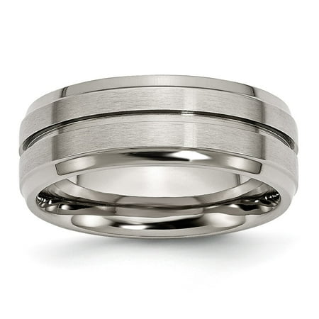 Auriga Fine Jewelry Titanium Brushed and Polished 8mm Grooved Ridged Edge Men s Band