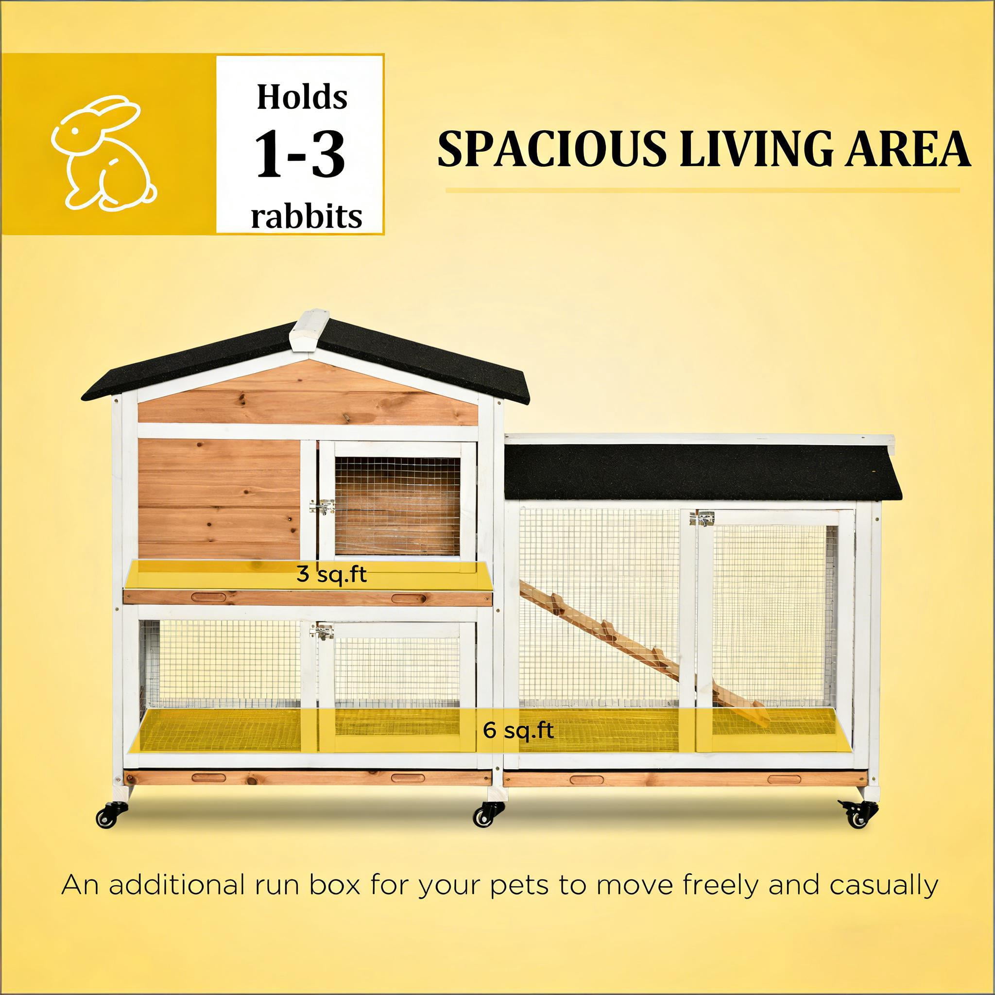 Pet Hutch, Mobile Wooden Rabbit Hutch