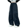 thumbnail image 3 of Yeaiivve Heart Cargo Pants for Boys Girls Loose Fit Straight Wide Leg Trousers Elastic High Waisted Work Pants Cotton Casual Hiking Pants with Pockets Navy 140, 3 of 7