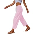 thumbnail image 4 of ClodeEU Women's Striped Drawstring Elastic Waist Capri Pants with Pockets，Casual Cropped Trousers Pink,Womens Plus M, 4 of 6