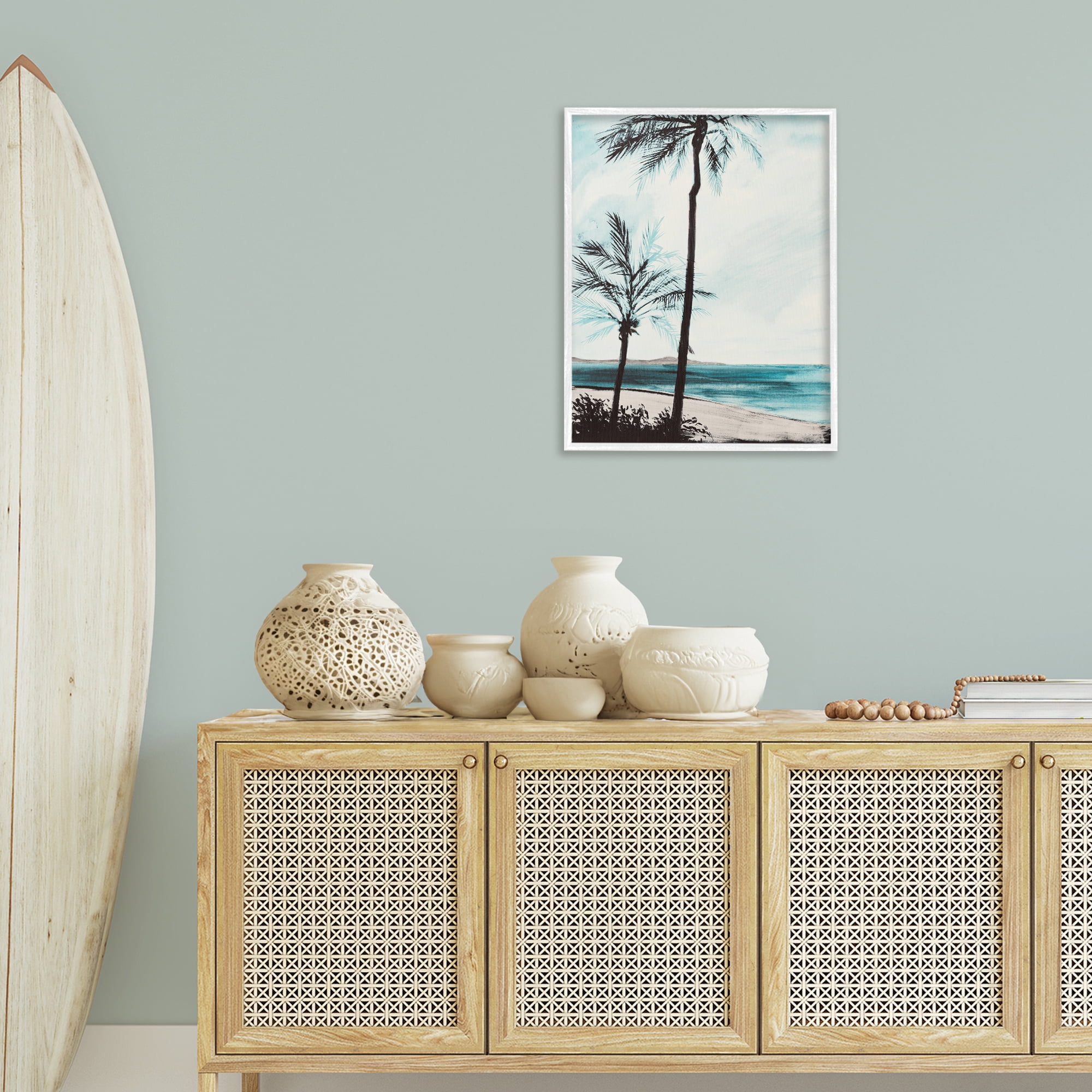 Stupell Industries Beach Palm Silhouettes Coastal Painting White Framed Art Print Wall Art, 24 x 30