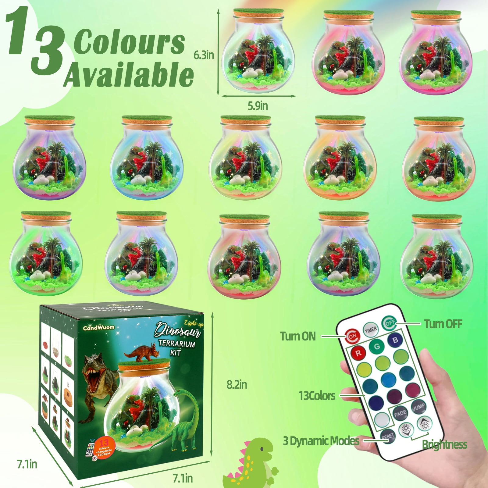 CandWuom Dinosaurs Terrarium Kit for Kids, DIY Dino Toys for Boys, Birthday Gift for Boy Age 4 5 6 7 8-12 Year Old, Arts and Crafts Kit for Kids