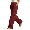 thumbnail image 5 of Mifsaly Lightweight Cargo Pants for Women with Pockets High Waisted Wide Leg Lounge Joggers Comfortable Loose Fit Work Office Everyday Bottoms Wine,S, 5 of 7
