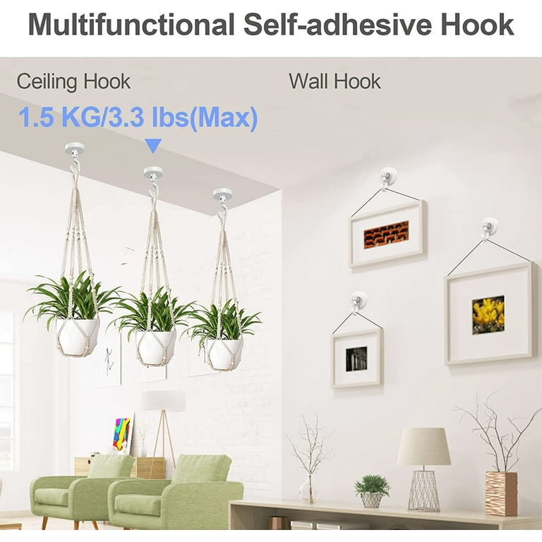 Adhesive Ceiling Hooks Wall Hook Sticky Hooks Shower Hooks No Hole/No  Drilling Hanging 2 in1 for Swivel Utility Hook Hanger Wind Chimes.Small  Plants Home Decoration Towel Coat Bag 6PC 