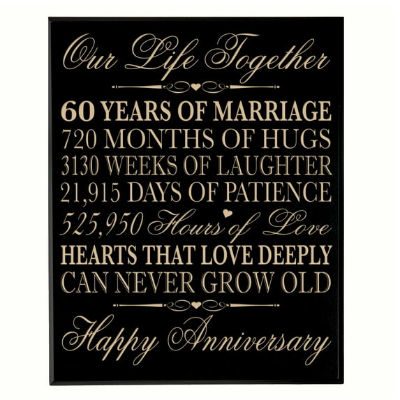 60th Wedding Anniversary Wall Plaque - Our Life Together - 12x15 (Black-Solid)