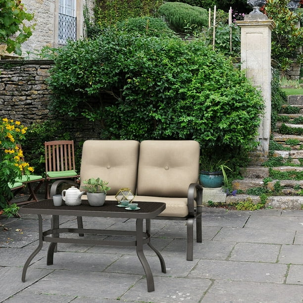 Costway 2 Pcs Patio Outdoor Loveseat Coffee Table Set Furniture Bench With Cushion - Walmart.com 