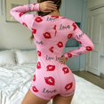 thumbnail image 4 of JIAYUE Women Bodysuit Pajamas Long Sleeve V Neck Button Front Cute Print Stretchy Loungewear Romper for Casual Sleep, 4 of 6