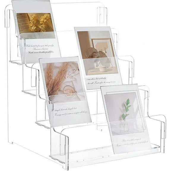 4-Tier Acrylic Postcard Display Stand 10.7x10.6x12.2inch Clear Acrylic Greeting Card Display Holder Sticker Postcard Photo Stamp Cards Vendors Retail Display Rack Mail Organizer Clear DIY
