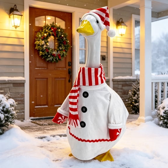 Striped Snowman 23 Inch Porch Goose Costume Christmas Outfit Set Yard Decor Goose Not Included