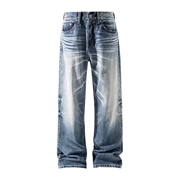Juslio Mens Vintage Straight Jeans Casual High Waist Pocket Blue Jeans