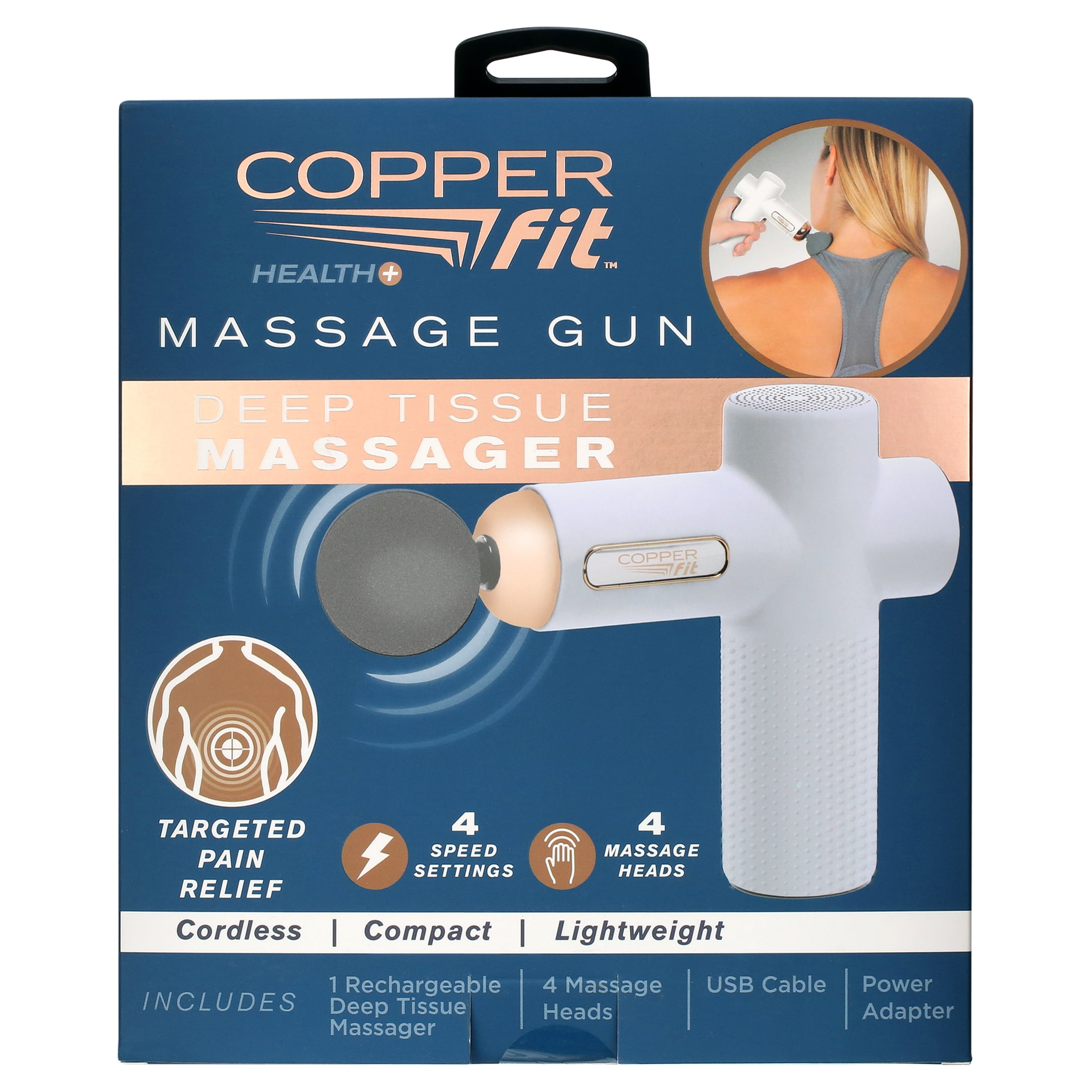 Copper Fit Percussion Massage Gun w/ 4 attachments, Cordless