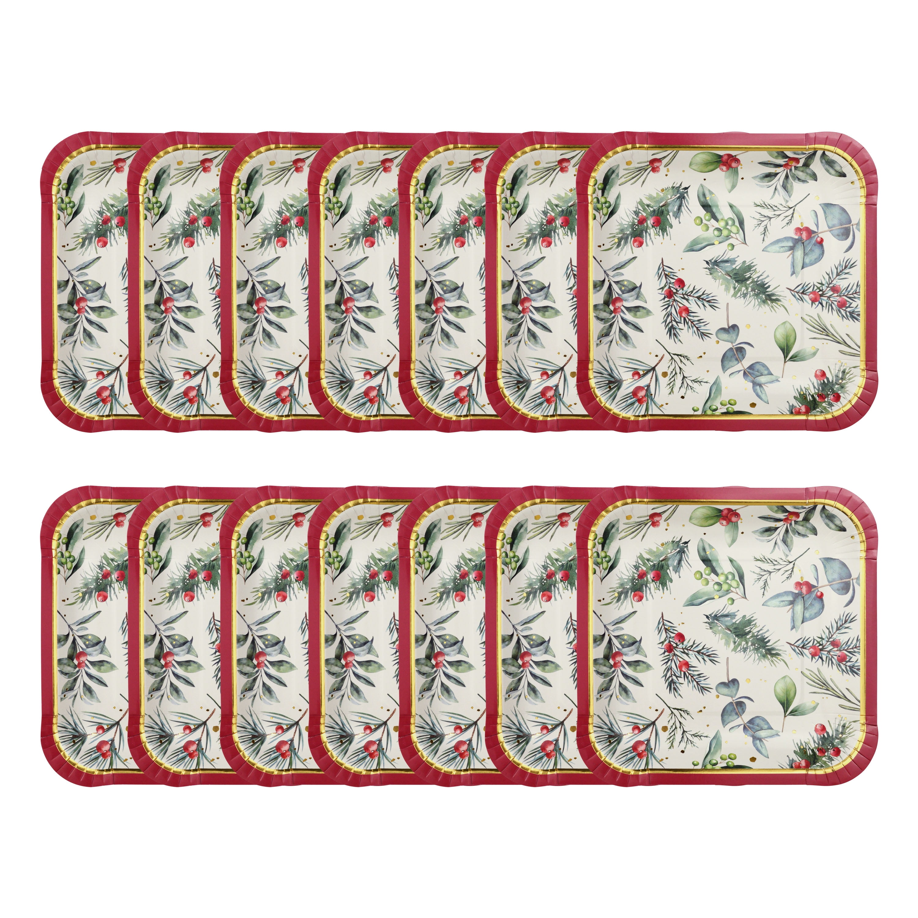 Christmas Multi-Color with Gold Foil Effect Square Paper Plates – Glad Tidings, 7 in x 7 in, 14 Pieces, Home Tableware Sets, Holiday Time Style, Adult