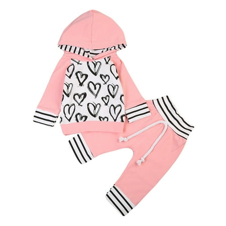 

Newborn Baby Girls Hand-Painting Heart Tops Hoodies Pants 2Pcs Outfits Clothes Set