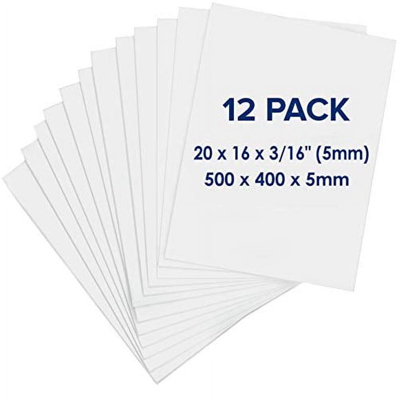 Foam Board 16 x 20 x 3/16" - Premium 12 Pack - White Poster Board, Acid Free, Double Sided, Rigid, Lightweight Signboard Foamboard for Crafts, Framing, Art, Display, Presentation and Projects (16x20")