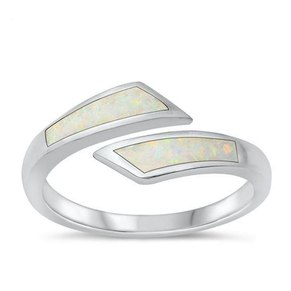 CHOOSE YOUR COLOR White Simulated Opal Spoon Ring .925 Sterling Silver Band CZ Female Size 6