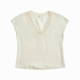 thumbnail image 2 of ClodeEU Women's Spring Summer Cotton Linen Blend Lace Trim V Neck Short Sleeve Relaxed T Shirts White,Womens Plus XL, 2 of 6