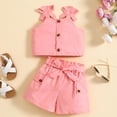 thumbnail image 2 of Odeerbi 1-8 Años Niñas Trajes de Verano Camisolas de Algodón Pantalones Cortos Cargo Conjunto de Dos Piezas Pechera Con Lazo, 2 of 9