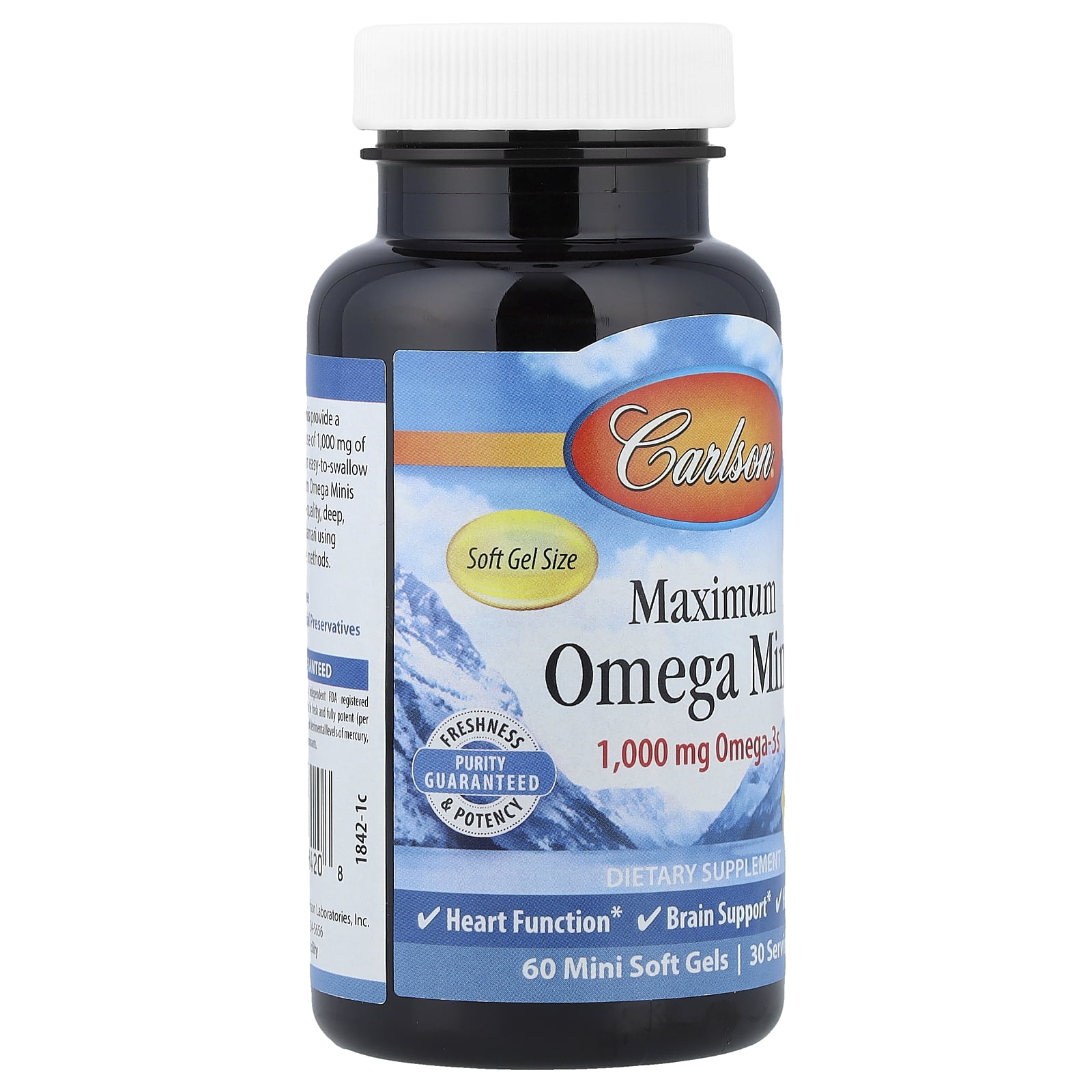 Carlson Maximum Omega Minis, Natural Lemon, 60 Mini Soft Gels (500 mg per Soft Gel)