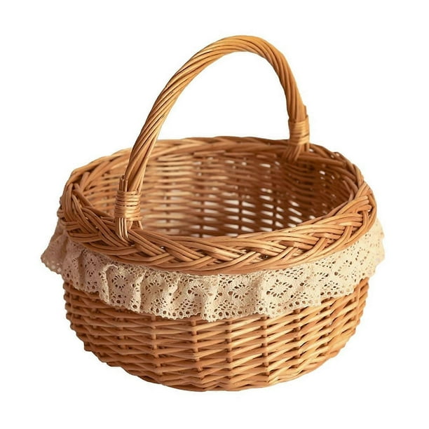 Picnic Basket, Wicker Picnic Basket, Flower Girl Baskets, Handle with Storage Basket, Picnic Accessories, for Wedding Holiday(Unlined)