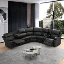 3-Pcs Manual Reclining PU Leather Sectional Sofa Set with Storage & Cup Holders, Living Room Home Office Furniture, Black