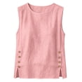 thumbnail image 4 of Women's Sleeveless Tank Tops Summer Cotton Linen Button Decor Side Slit Casual Loose Vests by Yigetop Pink M, 4 of 5