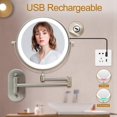 thumbnail image 2 of Rechargeable wall-mounted illuminated vanity mirror, extendable double-sided vanity mirror with 10x magnification - brush nickel, 2 of 4