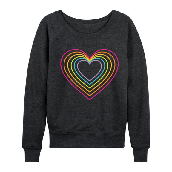 Instant Message - Rainbow Neon Heart - Women's Lightweight French Terry Long Sleeve Shirt