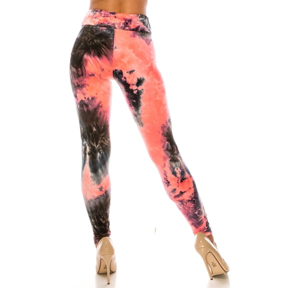 Buttery Soft Coral Tie Dye High Waisted Leggings - Plus Size (One Size Plus,Coral)