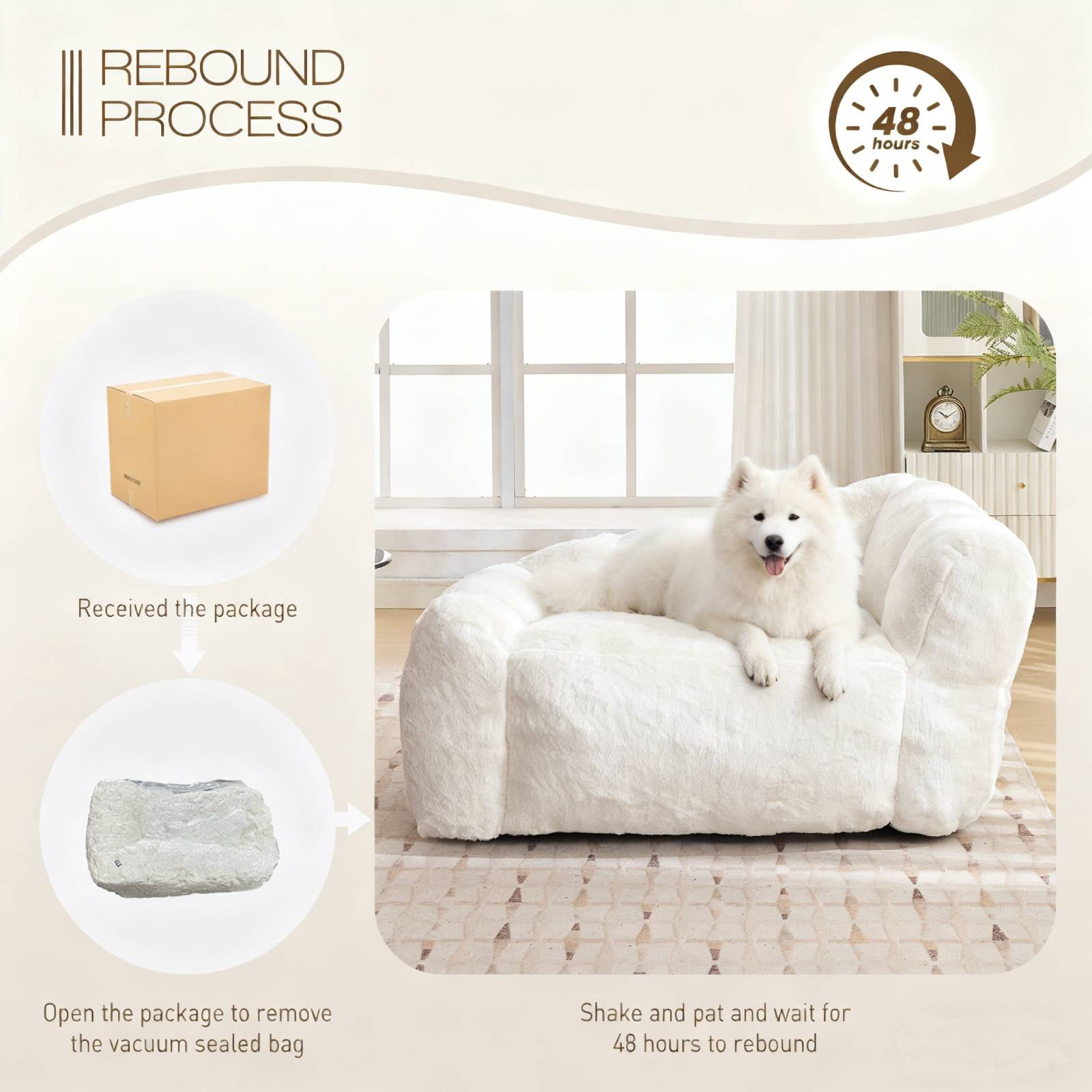 Dog Sofa Couch Bed for Large Dogs, 51" Pet Sofa with Faux Fur Fabric, Comfortable Pet Couch with Backrest and Armrests Beige