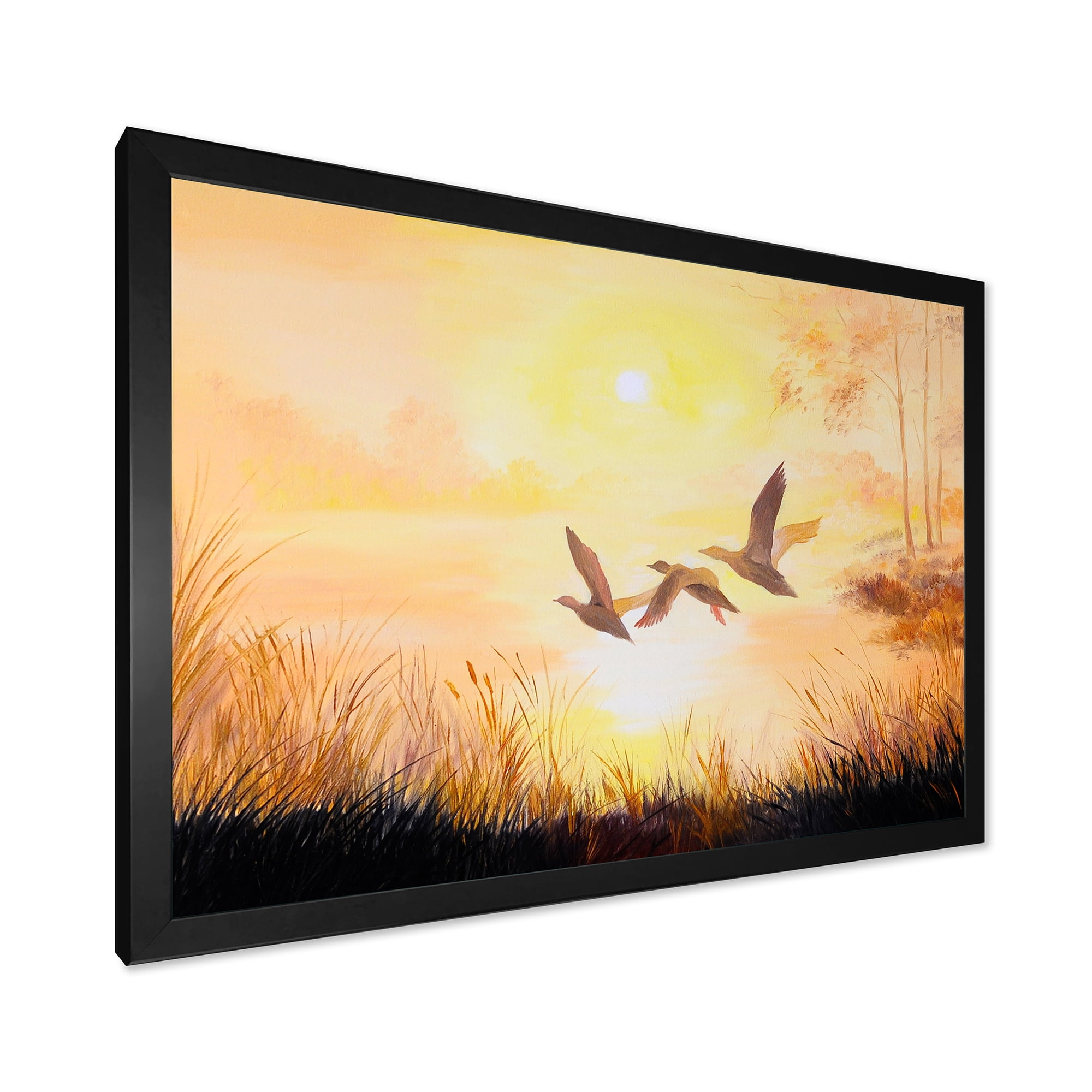 Designart 'Three Cranes Flying Through Warm Sunset' Traditional Framed Art Print