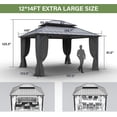 thumbnail image 5 of Kullavik 12'x14' Hardtop Gazebo, Outdoor Double Roof Canopy with Netting and Curtains, Galvanized Metal Frame, Sunshade for Patio, Backyard, Deck and Lawns-Gray, 5 of 7