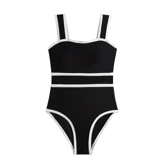 Girls One Piece Swimsuits Retro Square Neck Bathing Suits Teen Girl Swim Suit Kids Padded Swimwear