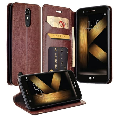 LG K30 Case, LG Premier Pro LTE Case, LG K10 2018 Case [Kickstand] PU Leather Flip Wallet Case [ID&Credit Card Slots] Phone Cases - Brown