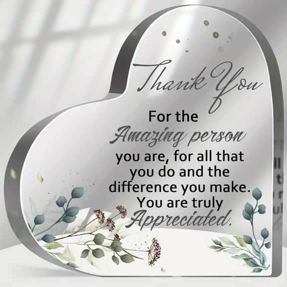 Acrylic Thank You Plaque With Quotes - Desktop Decor For Appreciation Gifts 3.9X3.9 Inch Tabletop Ornament For Office Home Or Holiday Decorations Decor | Floral Motif | Decorative Piece